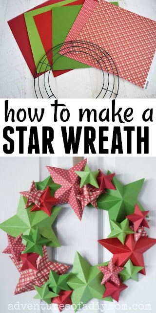 Cricut Paper Wreath, Christmas Wreath Paper Craft, Paper Star Wreath, How To Make A Paper Wreath, Paper Christmas Wreath Diy, Paper Wreaths Diy, Christmas Wreaths Paper, Diy Star Decorations, Paper Christmas Wreaths