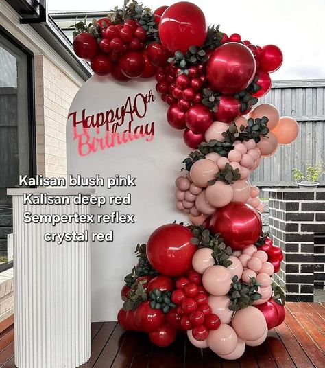 Red Pink Balloon Garland, Red And Pink Balloon Arch, Wine Balloon Arch, Red Party Themes, Balloon Decorations Diy Tutorials, Party Planning Business, Simple Birthday Decorations, Peppermint Christmas, Balloon Display