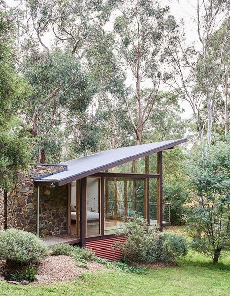 Architectural Homes, A Small House, Mid Century Modern House, The Design Files, Mid Century House, Glass House, Stone Wall, House Inspiration, Modern House Design