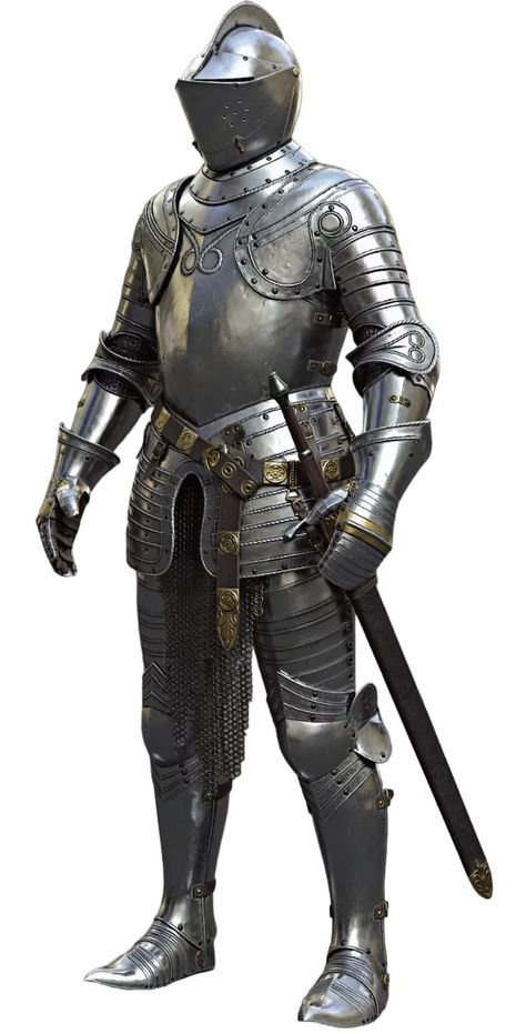 PRICES MAY VARY. ✔️★The Knight Suit of Armor is what you'll want to be wearing. Featuring 18 gauge steel construction, this attractive piece is hand crafted in and comes historically authentic in design with large shoulder plates for added security. ✔️★This armor will be a great addition to your collection. The shoulder on this suit of armor was made to give the wearer extra protection. It is made to historical specifications and is of museum quality. This suit of armor makes an impressive displ Suit Of Armor Fantasy, Knight Outfit Men, Knight Armor Art, Splint Armor, Knight Shoulder Armor, Half Plate Armor, Full Plate Armor, Armor Legs, Celtic Armor