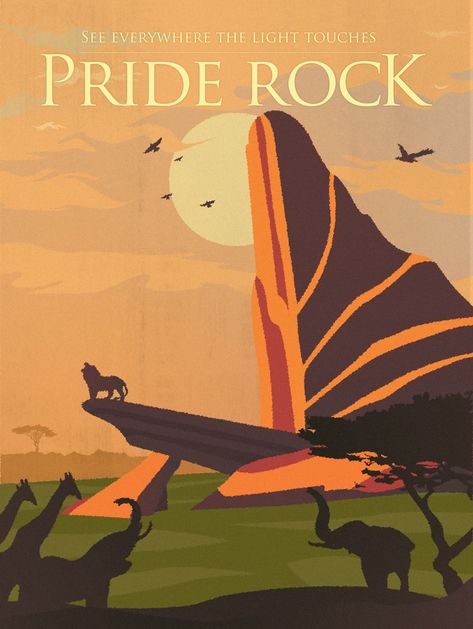 Pride Rock (The Lion King) Vintage Disney Posters, Illustrator Ideas, Lion King Poster, Disney Movie Posters, Disney Paintings, Il Re Leone, Pride Rock, Retro Disney, Disney Posters