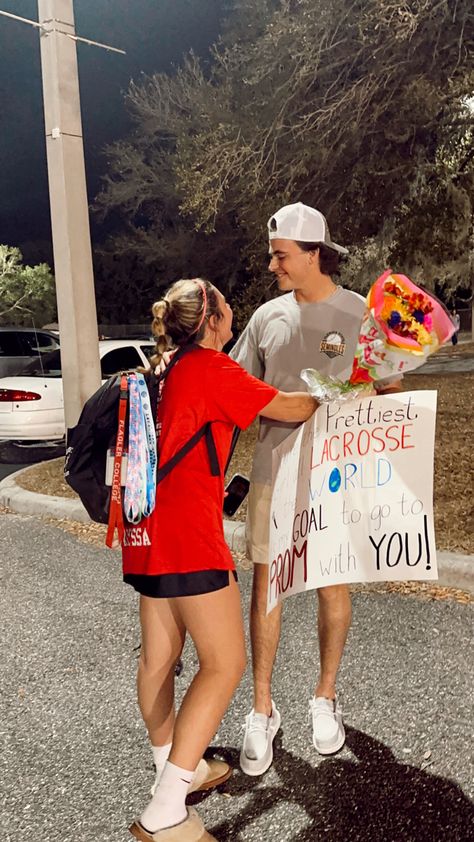 Lacrosse Promposal Ideas, Lax Promposal, Prom Proposal Lacrosse, Lacrosse Sadies Proposal, Lacrosse Prom Proposal, Lacrosse Hoco Proposal, Lacrosse Couples Pictures, Lax Couples, Soccer Promposal