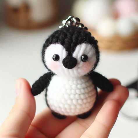 Free Amigurumi Penguin Pattern, Small Crochet Penguin, Cute Crochet Penguin, Crochet Winter Keychain, Free Crochet Patterns Amigurumi Animals Keychains, Penguin Crochet Keychain, Crochet Dog Keychain Free Pattern, Crochet Penguin Keychain, Mickey Crochet Pattern