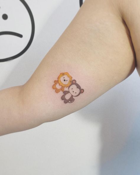 Monkey Tattoo Ideas, Cinnamoroll Birthday, Small Letter Tattoo, Cartoon Wallpaper Aesthetic, Monkey Tattoo, Pregnant Photo Ideas, Small Monkey, Matching Tats, Monkey Tattoos