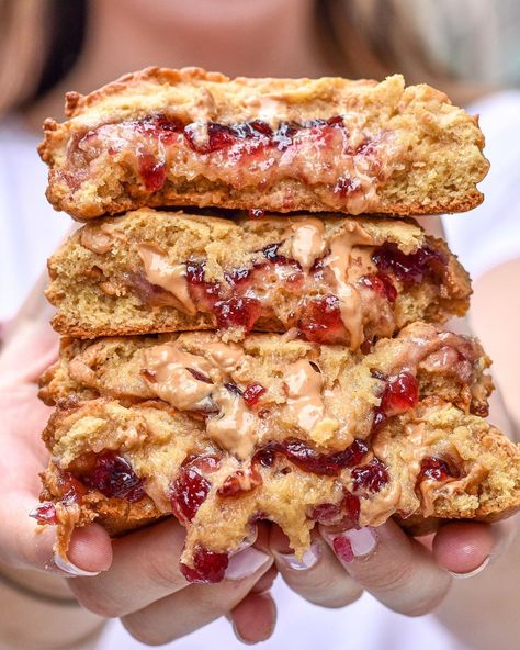 Pb And J Desserts, Pb And J Cookies, Pb J Cookies, Peanut Butter And Jelly Cookies, Food Polls, Blueberry Oatmeal Cookies, Cooking Therapy, Giant Cookies, Pb And J