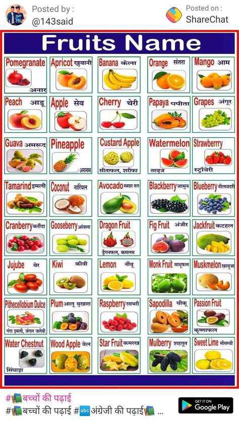 Essen, Fruits Name In Hindi, Fruits And Vegetables Names, Fruit Chart, Vegetables Name, Fruits Name, Fruits And Vegetables List, Name Of Vegetables, Fruits Name In English