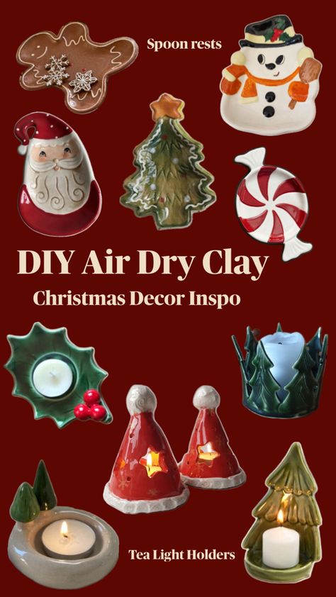 DIY Air Dry Clay Christmas Decor/ Craft Inspo - Vinatge Ceramic Inspired DIY Decor Christmas Decor Craft, Air Dry Clay Christmas, Clay Christmas Decorations, Diy Air Dry Clay, Air Dry Clay Projects, Clay Christmas, Noel Diy, Clay Diy Projects, Christmas Clay