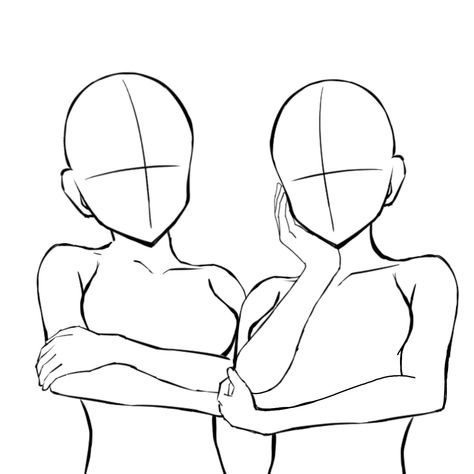 Best Friend Drawing Template, Body Base Drawing Close Up, Body Poses Drawing 2 People Friends, Body Base Drawing 4 People, Body Base 2 Friends, Bff Drawing Poses, Two Females Drawing Reference, Twin Poses Drawing Base, Drawing Poses Girly