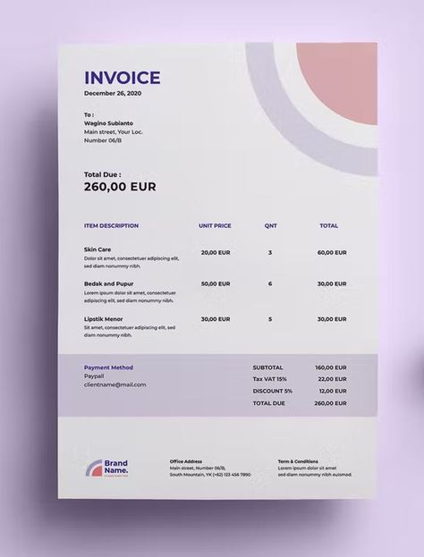 Creative Invoice Template PSD, AI, EPS Agenda Board, Invoice Format In Excel, A4 Paper Size, Invoice Format, Invoice Design Template, Invoice Design, Business Offer, Letterhead Design, Webpage Design