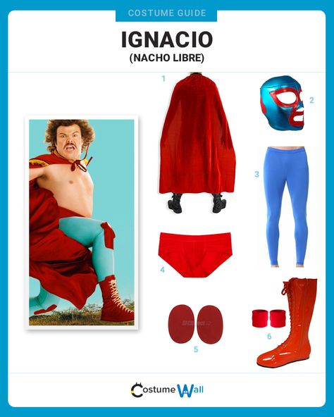 Find the complete guide to get the unforgettable look of Ignacio, the humorous luchador from the movie Nacho Libre. Nacho Libre And Esqueleto Costume, Nacho Libre Costume, Wrestling Costumes, Purim Costumes, Funny Couple Costumes, Nacho Libre, Got Costumes, Teen Halloween, Costume Guide