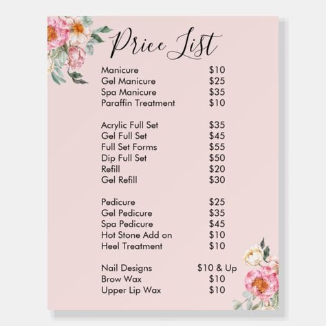 Pink Price List Background, Nails Design Template, Price List Design Salon, Nail Price List Ideas, Nail Flyer Ideas, Nail Pricing, Price List Design Ideas, Nail Profile, Nail Tech Price List