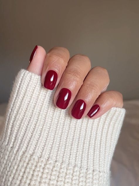 50 Simple Fall Nail Designs to Try Red Fall Nails Short, Fall Red Nails 2023, Permanent Nail Polish Ideas, Permanent Polish Nails Ideas, Dark Red Gel Nails Short, Semi Permanent Nails Ideas, Dark Red Dip Nails, Bordeaux Red Nails, Dark Berry Nails