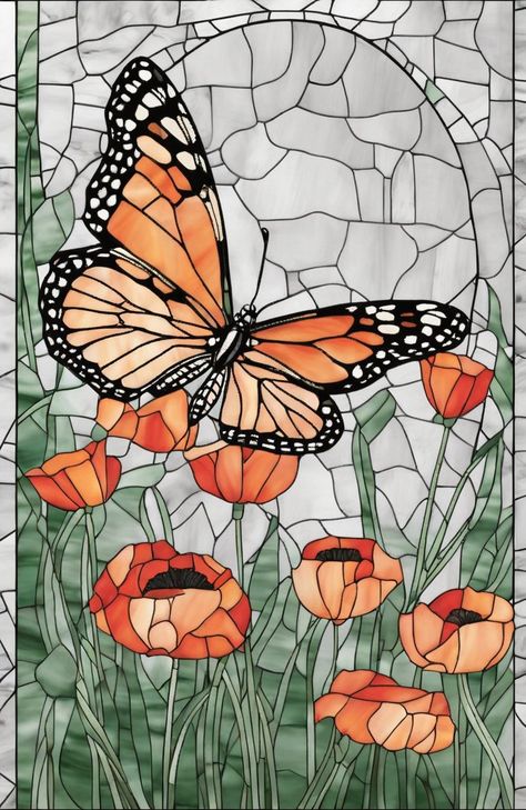 46 Monarch Butterfly - Stained Glass and Mosa Monarch Butterfly Stained Glass Pattern, Butterfly Mosaic Art, Butterfly Mosaic Pattern, Stained Glass Painting Designs, Stained Glass Painting Ideas, Mosaic Art Butterfly, Mosaic Patterns Templates Free Printable, Mosaic Ideas Beginner, Butterfly Mosaics