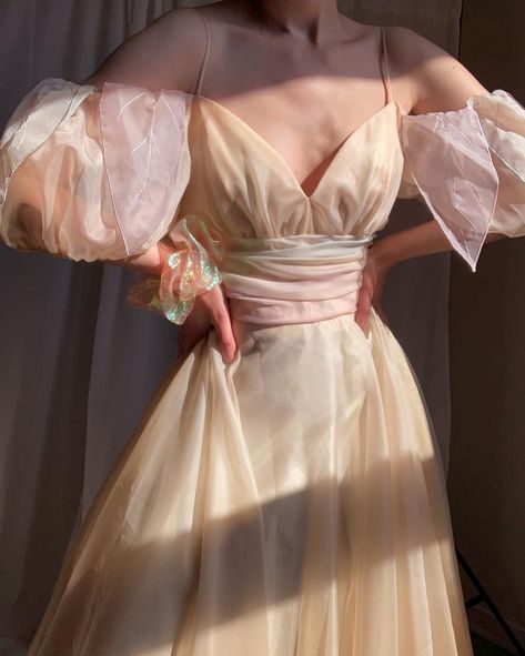 Aesthetic Dresses Cottagecore, Victorian Elbiseler Aesthetic, Sheer Chiffon Dresses, Aesthetic Prom Dresses Vintage, Vestidos Coquette Xv, 50s Style Prom Dress, White Shirt And Tie Women, Fancy Dress Aesthetic, Fairy Aesthetic Dress