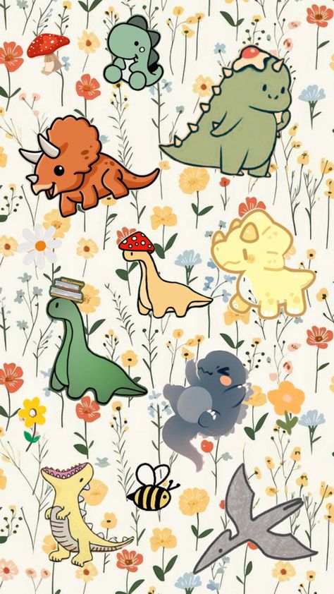 Cute lil Dino’s on a wallpaper Iphone Wallpaper Preppy, Dinosaur Wallpaper, Cute Disney Drawings, Canvas Painting Designs, Iphone Wallpaper Themes, Cute Simple Wallpapers, A Wallpaper, Cute Doodles Drawings, Cool Wallpapers Art