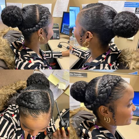 Natural Black Updo Hairstyles, Natural Hairstyles For Nurses, Date Night Hairstyles Natural Hair, Natural Hairstyles For The Office, Curly Hair Pinup Style, Braid Bun Natural Hair, Black Natural Hair Updo Hairstyles, Protective Hairstyles Ponytail, Up Do Natural Hairstyles