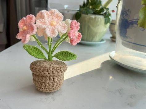 IG: panpanpolly Home Decor Crochet, Crochet Case, Crochet Pink, Crochet Bouquet, Decor Crochet, Easy Crochet Projects, Crochet Business, Crochet Plant, Kawaii Crochet