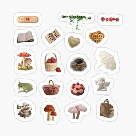 cottage core. cottagecore. cottage. aesthetic. cottagecore sticker. sticker pack. cute. girly. mushroom. picnic. frog. vines. book. cute food. strawberry. bag. Cottage Core Stickers Printable, Unique Stickers Printable, Tiny Stickers To Print, Cottagecore Stickers Printable, Sticker Packs Printable, Fairy Core Stickers, Stickers Packs Printable, Cool Stickers Graphics, Cottagecore Aesthetic Stickers