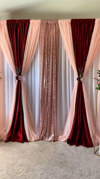 Blush Pink Curtains Bedroom, Curtain Decoration Ideas For Party, Decorating With Curtains, Backdrop Ideas For Wedding, Backdrop Curtain Ideas, Event Backdrop Ideas, Curtain Backdrop Ideas, Unique Backdrop Ideas, Pink Backdrop Ideas