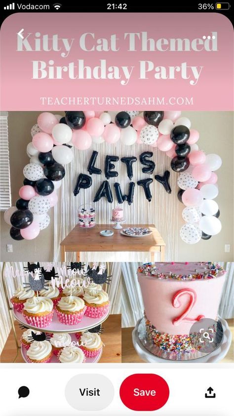 Puppy And Cat Birthday Party, Kitten Bday Party, Cat Themed 3rd Birthday Party, Second Birthday Cat Theme, Kitty Cat Theme Birthday Party, Cat 2nd Birthday Party Girl, Cat Birthday Party Ideas Decoration, Two Year Old Cat Birthday Party, Toddler Cat Birthday Party