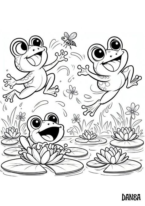 Frogs Leaping Around Printable Coloring Page Cute Frog Coloring Pages Free Printable, Lisa Frank Coloring Pages Free Printable, Easy Coloring Pages For Kids, Cute Animal Coloring Pages, Frog Coloring, Car Coloring Pages, Sunflower Coloring Pages, Kids Printable Coloring Pages, Frog Coloring Pages