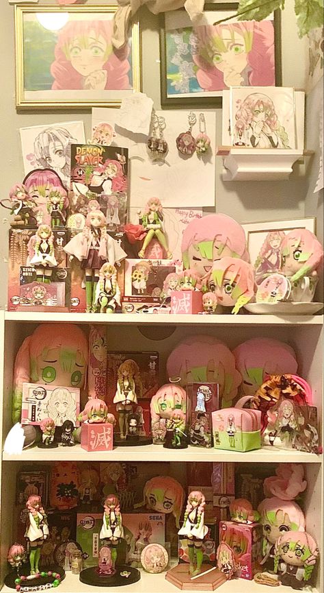 My mitsuri merch collection Anime Bedroom Ideas, Merch Collection, Otaku Room, Anime Decor, Figure Collection, Anime Room, Anime Crafts, Cute Room Ideas, Anime Figurines