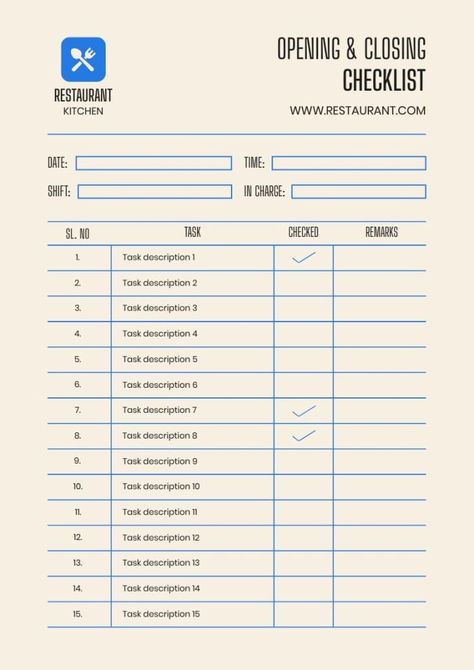 Simple Modern Kitchen Opening and Closing Checklist Simple Modern Kitchen, Closing Checklist, Kitchen Opening, Modern Kitchen Open, Checklist Template, Brand Kit, Used Tools, Business Branding, Free Graphic Design