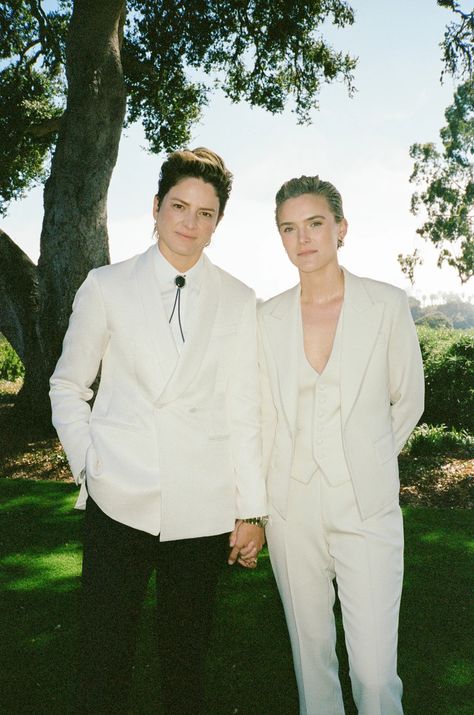 This Ranch Wedding in Santa Barbara Was All About Queer Cowboys, ‘Casablanca,’ and Flamboyant Florals | Vogue Couple Cocktail Attire, Cowboy Wedding Outfit, Queer Wedding Outfit, Wedding Vows Template, Masculine Wedding, Wedding Fits, Wedding Tux, Queer Weddings, Fake Wedding