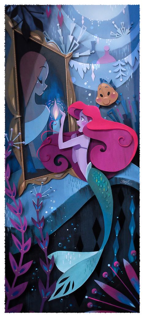 Brittney Lee the little mermaid papercut drawing - illustration la petite sirène en papier découpé #disneyart #thelittlemermaid Tomer Hanuka, Brittany Lee, Brittney Lee, Disney Amor, Deco Disney, Otto Schmidt, Animation Disney, Mike Mignola, Arthur Rackham