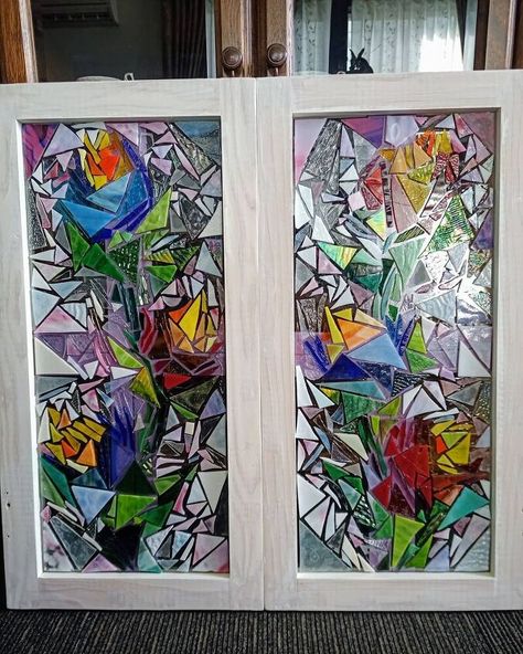 I took down the curtains and added two gorgeous mosaic stained glass windows.I know what you want to ask me!"Bryan, did you buy these from a cathedral or pluck them out of my dreams?" Nay, I did not! I made these beauts and you can too! These windows are simply pieces of scrap stained glass glued to a pane of glass that is secured in a frame and grouted over like tile.Please watch the video for more details! The frames are three pieces of wood assembled together. The window pane s… Stained Glass Mosaic Window, Mosaic Window, Grout Stain, Mosaic Windows, Hanging Stained Glass, Window Stained, Glass Glue, Mosaic Stained, Floral Mosaic