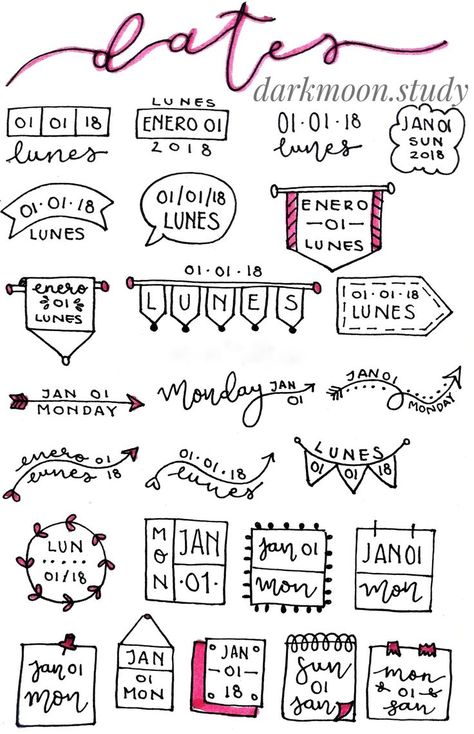 Doodles For Study Notes, Aesthetic Dates For Notes, Bujo Date Ideas, Bujo Date Headers, Notes Date Ideas, Aesthetic Date Ideas Notes, Notes Aesthetic Title, Aesthetic Titles For Notes, Notebook Titles