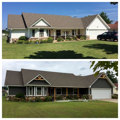 Painted Siding Before And After, Before And After Vinyl Siding, Gray Siding With Cedar Accents, New Siding Before And After, Paint Vinyl Siding Before And After, Painted Aluminum Siding Before And After, Painted Vinyl Siding Before And After, Painting Vinyl Siding, Vinyl Siding House