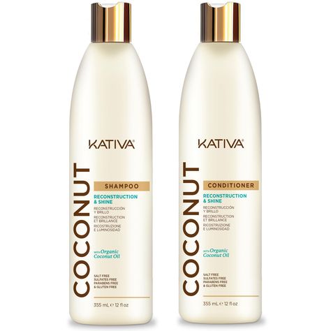 PRICES MAY VARY. Kativa Coconut Oil Shampoo (355 ML) and Conditioner (355 ML) Set, Kativa Coconut Line, Rebuilds and Repairs Hair, for Extremely Damaged, Sensitized, Dehydrated and Dull Hair, Salt-Free, Sulfate Free, Gluten Free, Paraben Free Coconut Shampoo And Conditioner, Pingu Pingu, Coconut Oil Shampoo, Coconut Shampoo, Salt Free, Dull Hair, Sulfate Free, Hair Repair, Paraben Free