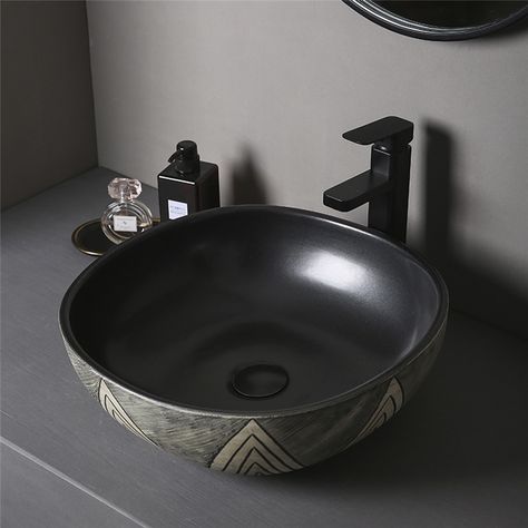 Black Wash Basin, Balcony Bathroom, Ceramic Bathroom, Black Industrial, Bathroom Basin, Made To Measure Curtains, A B C, Stone Art, Wash Basin