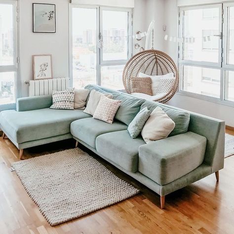 Light Blue Couch Living Room, Light Blue Sofa Living Room, Green Sofa Living, Light Blue Sofa, Green Couch Living Room, Blue Sofas Living Room, Blue Couch Living Room, Pastel Living Room, Blue Couch