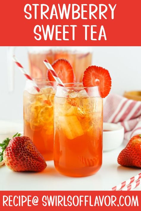 Summer just got delicious and refreshing with a pitcher of homemade Strawberry Sweet Tea. Made with a strawberry simple syrup, this iced tea is bursting with fresh strawberry flavor. Strawberry Sweet Tea, Sweet Tea Recipe, Strawberry Frozen Yogurt, Strawberry Simple Syrup, Sweet Tea Recipes, Smoothies Healthy, Southern Sweet Tea, Strawberry Tea, Local Fruit