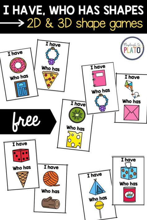 Shapes Activities Kindergarten Free Printable, Kindergarten Math Shapes, I Have Who Has Games Free Kindergarten, 2d And 3d Shapes Activities Preschool, Have And Has Activities, 2d 3d Shapes Activities, I Have Who Has Games Free Preschool, 2d Vs 3d Shapes Kindergarten, 2 D Shapes Activities