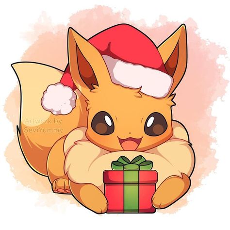 Christmas Pokemon Drawings, Pokemon Christmas Drawing, Christmas Eeveelutions, Posca Christmas Art, Christmas Pokemon Art, Christmas Kawaii Drawing, Pokemon Christmas Art, Christmas Eevee, Christmas Pikachu