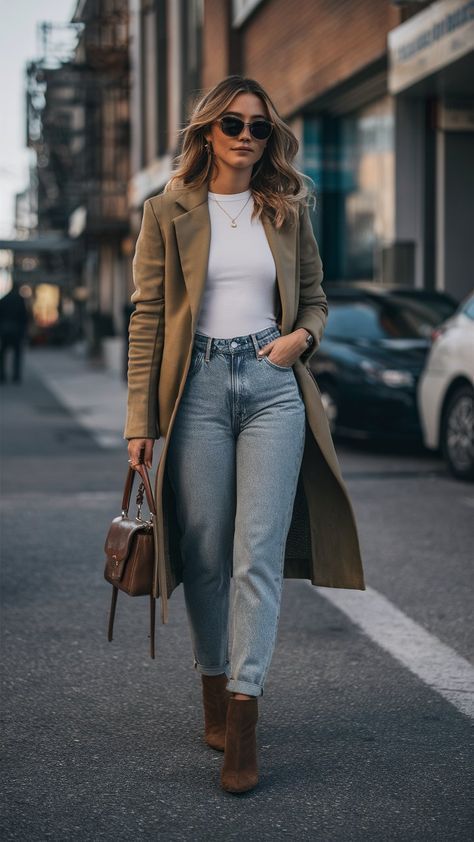 Ankle Boot Outfits Dressy, Kick Boot Jeans Outfits, How To Wear Booties With Jeans, White Boots Outfit Ankle Booties, White Booties Outfit Fall, White Tee And Jeans Outfit, Ankle Boot Outfits, Brown Booties Outfit, Outfits With Ankle Boots