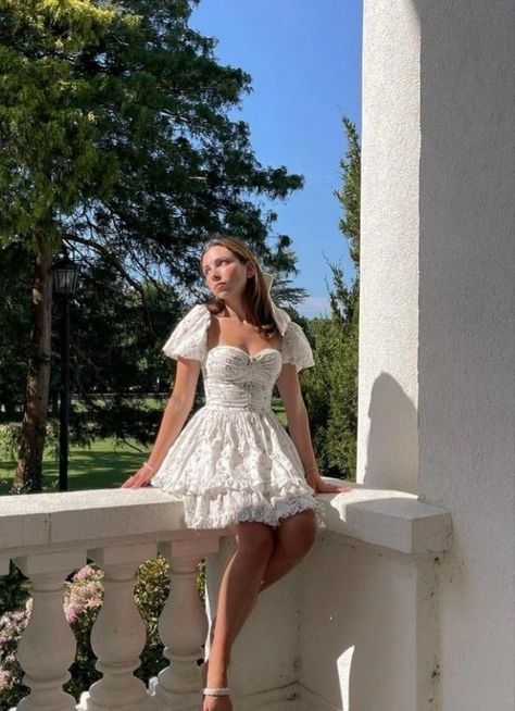 [Sponsored] 57 Romantic Outfits For Women Classy Tricks You Will Love #romanticoutfitsforwomenclassy White Dress Classy Photoshoot, Cottage Core Birthday Dress, Graduation Dresses Aesthetic, Flowy Feminine Outfits, Graduating Dress, Romantic Outfits For Women, Cottage Core White Dress, Cottage Core Fits, White Cottage Core Dress