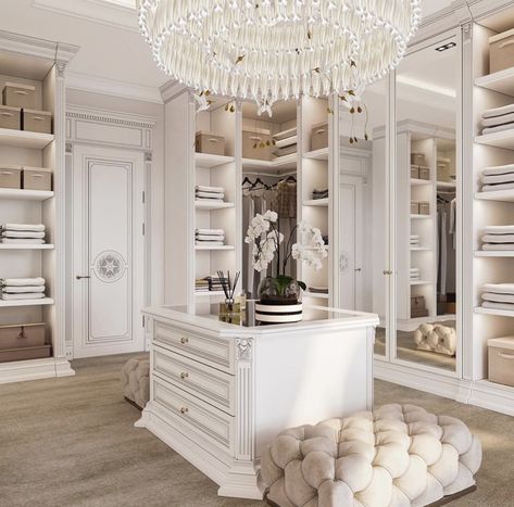 Closet paint color and lighting details (Parisian glam) Elegant Closet, Room Paint Ideas, Dream Dressing Room, Glam Closet, White Closet, Dream Closet Design, Walk In Closet Design, Luxury Closets Design, Wardrobe Room