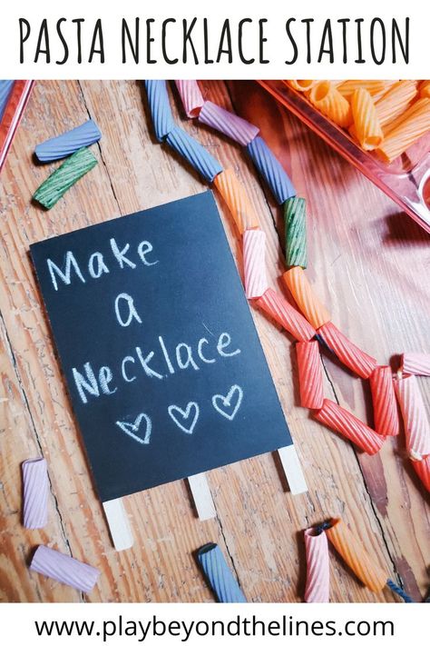 Pasta necklaces never seem to lose their charm! There is something about threading the colorful pasta noodles onto yarn then getting to wear your masterpiece for all to see. Pasta necklaces make the perfect art station or party activity for little ones. Not only are they stylish but they foster independence, work fine motor skills and hand eye coordination as well. Noodle Necklace, Pasta Necklace, Noodle Necklaces, Colorful Pasta, Hand Eye Coordination, Holiday Giveaways, Crafty Kids, Pasta Noodles, Comprehension Activities