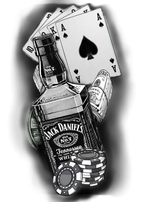 Jack Daniels Tattoo, Tato Realis, Poker Tattoo, Tattoo Mafia, Casino Tattoo, Gang Tattoos, Chicano Tattoos Sleeve, Card Tattoo Designs, Lion Head Tattoos