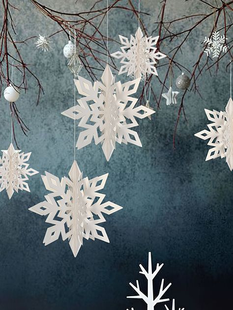 White  Collar  Paper   Embellished   Event & Party Supplies Pastel Christmas Decor, Paper Snowflake Patterns, Snowflake Stencil, Paper Christmas Decorations, Snowflake Shape, Felt Christmas Decorations, White Christmas Decor, Christmas Break, Paper Snowflakes