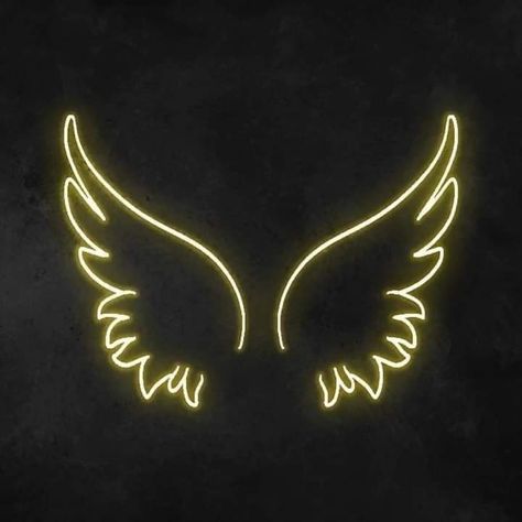 Neon Art Angel Wings Neon Sign, Wings Neon Sign, Black And Gold Aesthetic, Angel Wings Tattoo, Neon Painting, Gold Aesthetic, Diy Backdrop, Visual Aids, Angel And Devil