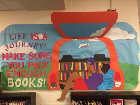 May/June library bulletin board. Library Bulletin Board Ideas, Graduation Bulletin Board, Bookish Ideas, Display Boards For School, Library Rules, Elementary Librarian, Poster Boards, Summer Bulletin Boards, School Library Displays