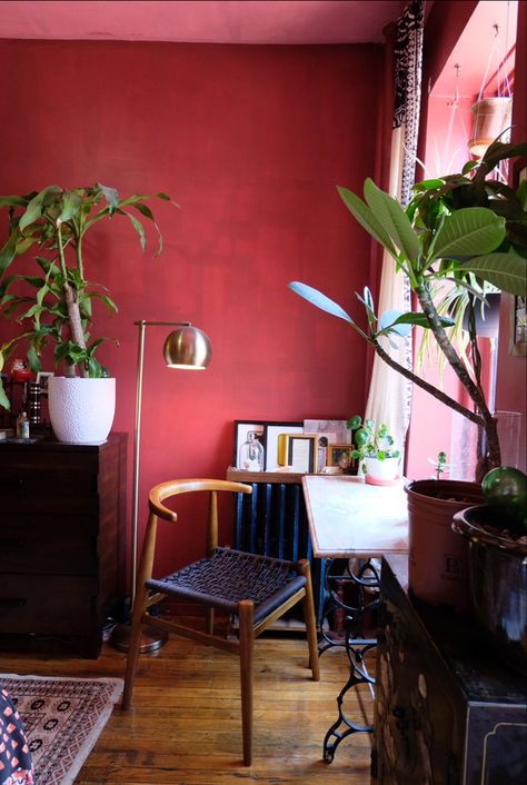 Red Bedroom, Red Wall, Apartment Therapy, Apartment, Living Room, Bedroom, Plants, Wall, Red