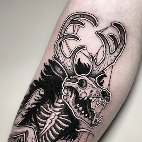 Wendigo Tattoo Design, Cute Cryptid Tattoo, Wendigo Tattoo Ideas, Wendigo Drawing, Cryptid Tattoo Ideas, Cryptid Tattoos, Wendigo Art Drawing, Sasquatch Tattoo, Wendigo Tattoo