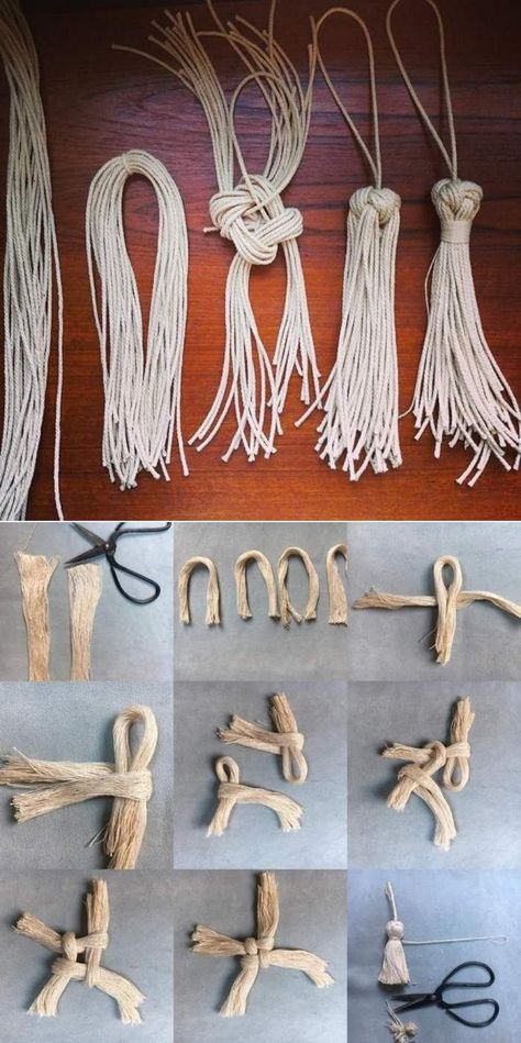 Tassels Diy Tutorials, Tassels Tutorials, Simpul Makrame, Art Macramé, Pola Macrame, Tassel Crafts, Macrame Knots Tutorial, Macrame Wall Hanging Patterns, Diy Tassel