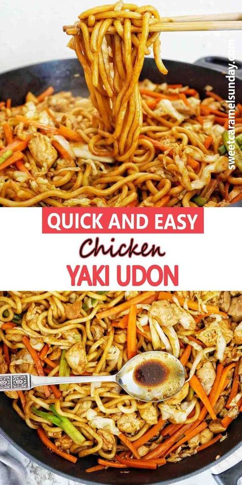 Udon Noodle With Chicken, Chicken Stir Fry With Udon Noodles, Asian Chicken Noodles Recipe, Stir Fry Udon Noodles Chicken, Udon Noodle Chicken, Noodle Stir Fry Recipes Chicken, Chicken With Udon Noodles, Chicken And Udon Noodle Recipe, Yaki Udon Sauce